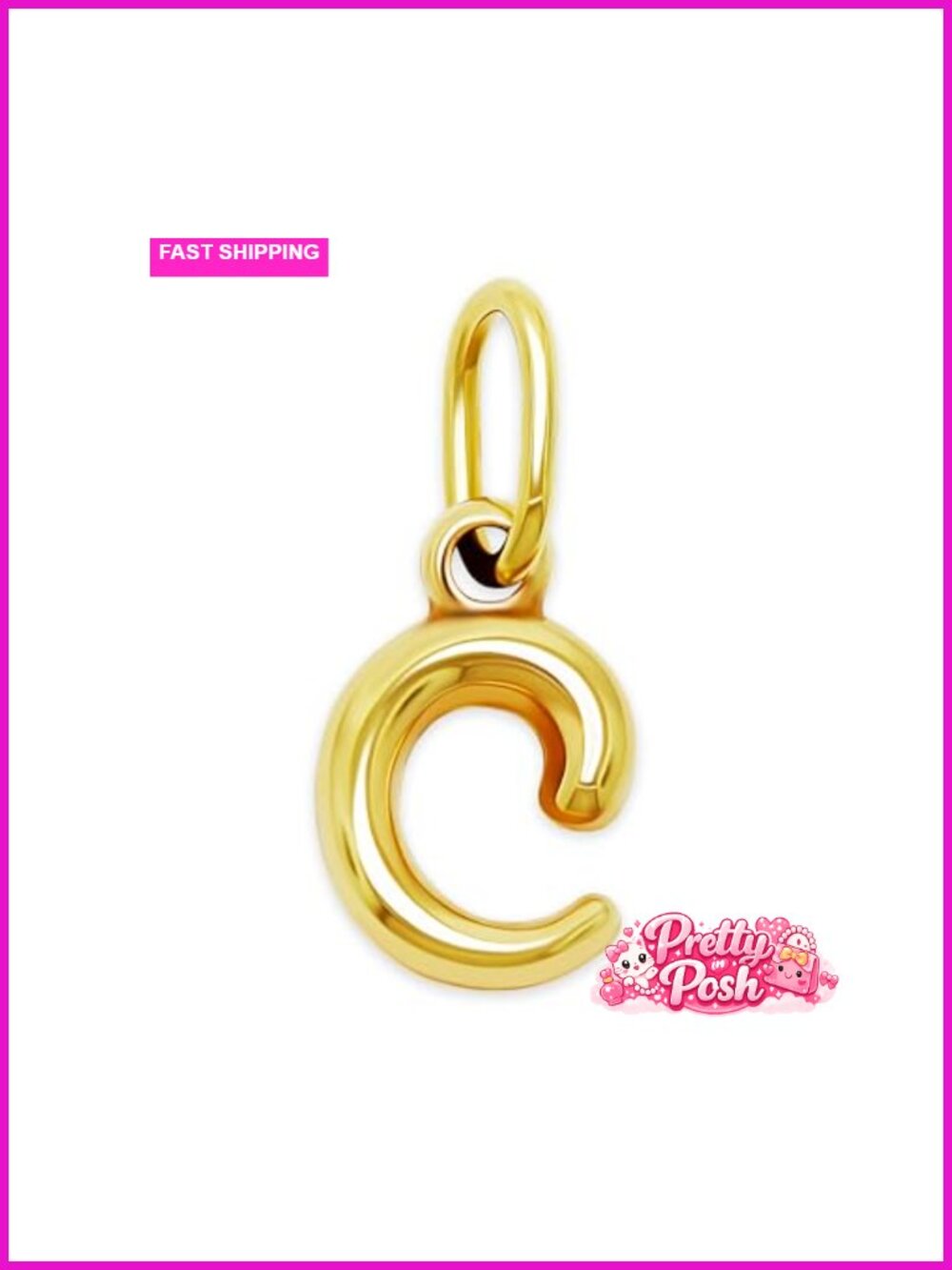 10K Gold Puffed Initial Letter Charm Pendant - 3D Bubble Letter Necklace